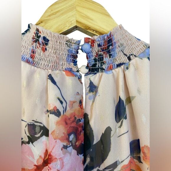 Everlily High Neck Sleeveless Blush Floral Chiffon Tiered Ruffle Dress Size XXL - Picture 9 of 12